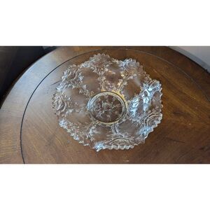 EAPG LABELLE ROSE CUT GLASS BOWL 1905 9.5" GOLD EMBELLISHMENTS VINTAGE ANTIQUE‎